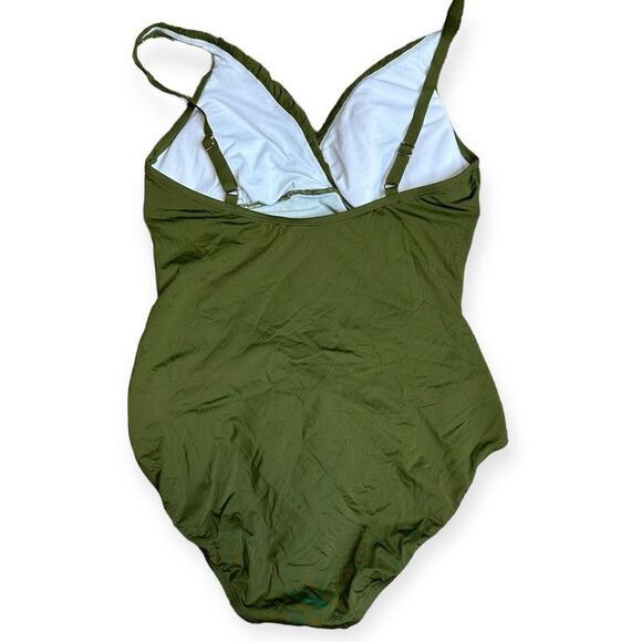 HILOR Women's Green Braided Twist Tummy Control One Piece Swimsuit Size 16 - Picture 2 of 5